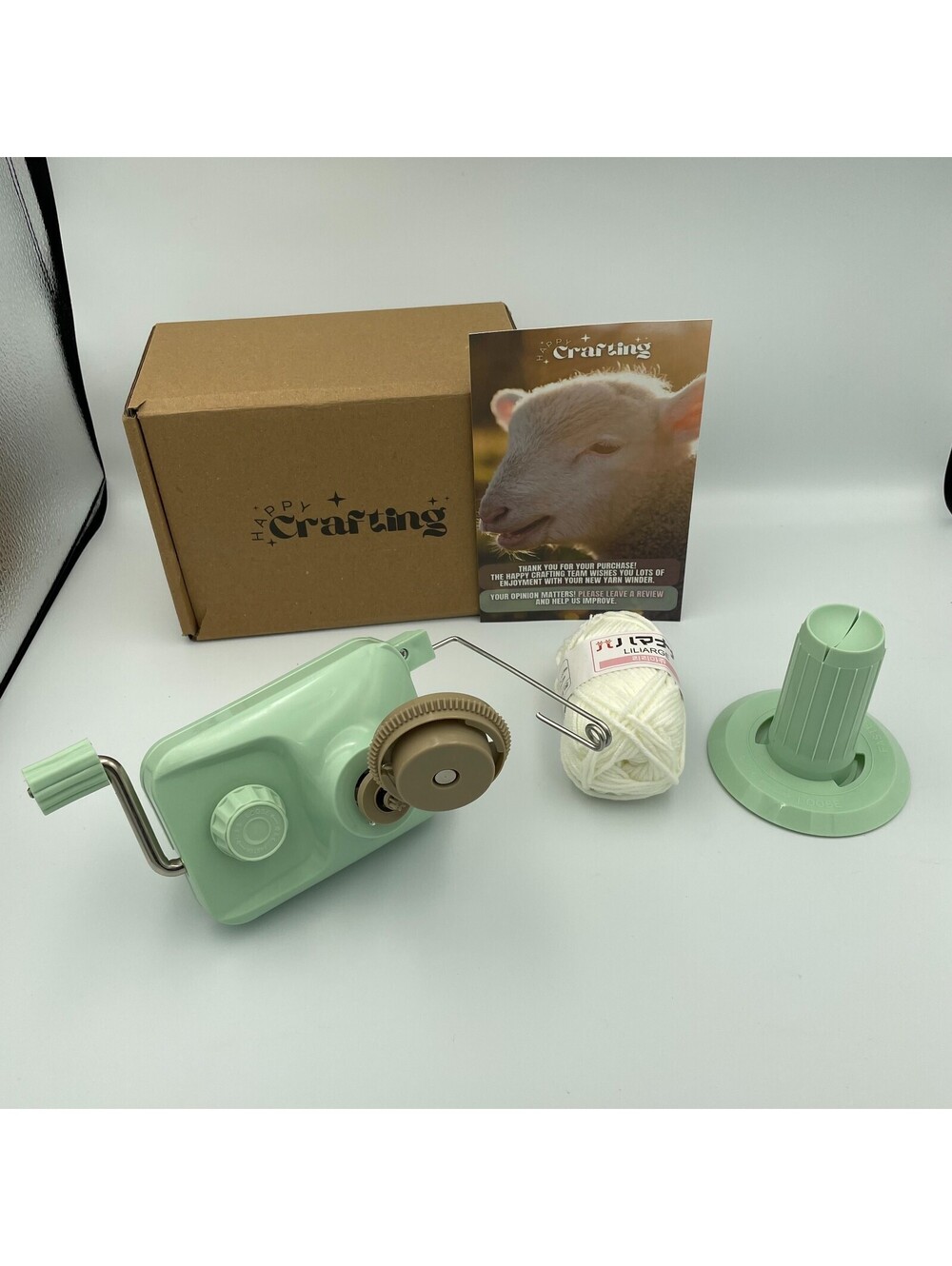 NIB Happy Crafting Yarn Winder Mint Green with White Yarn Crocheting Knitting